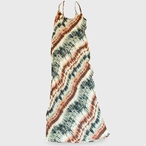 Audrey 3+1 V Neck  Slip Maxi Dress in tie dye green and brown juniors size large